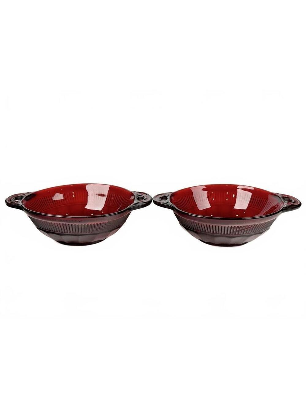 Set of 2 Vintage Anchor Hocking Royal Ruby Depression Glass Berry Bowls